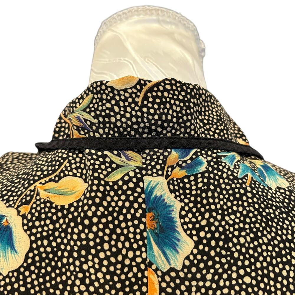 Vintage 00s Black Silk Floral Polka Dot Sleeveless Vest Top Size 8 - Picture 9 of 14